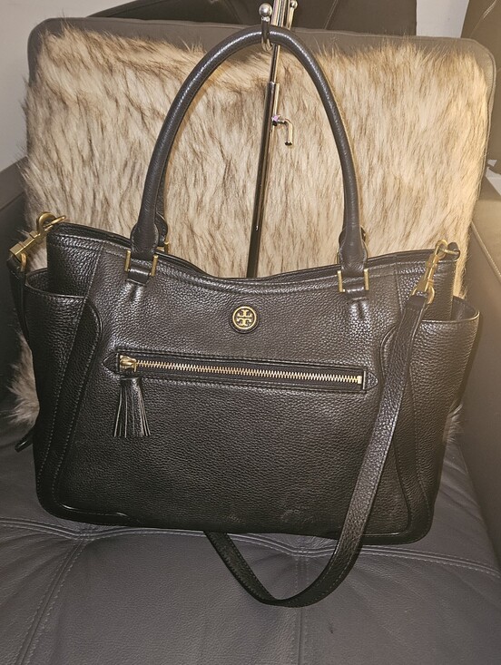 Tory Burch Handbags - Tory Burch Black Pebbled Leather Shoulder Tote with Tassel